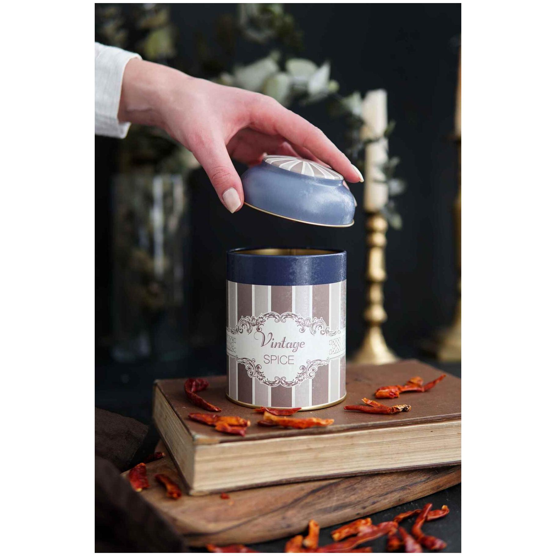 Ø90 x 110 mm Yuvarlak Metal Kutu – 0,6 L, Kubbeli Kapaklı, Zarif — Yuvarlak Kutular — görsel 4 / 4 — Tinbox
