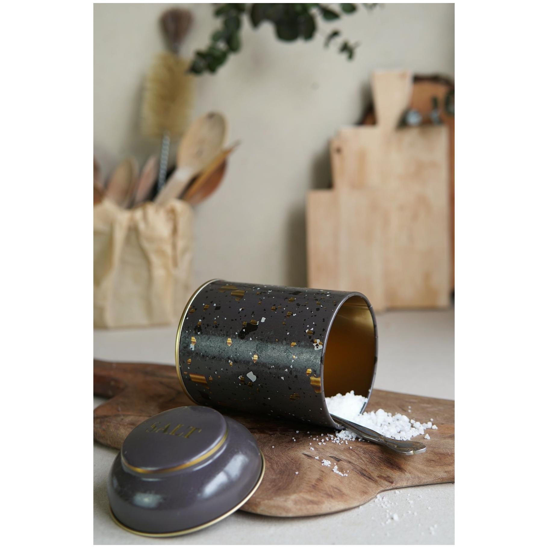 Ø90 x 110 mm Yuvarlak Metal Kutu – 0,6 L, Kubbeli Kapaklı, Terrazzo Kahverengi — Yuvarlak Kutular — görsel 3 / 3 — Tinbox