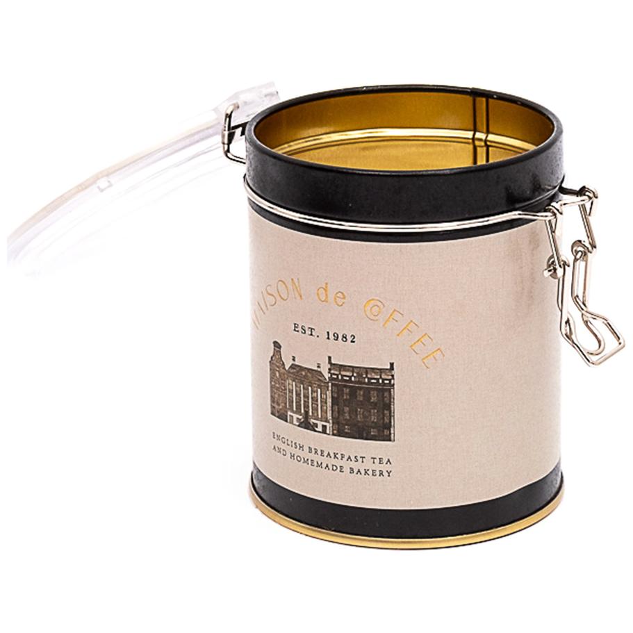 Ø90x110 mm Round Metal Storage Box with Wire Clasp and Transparent Lid Vintage Café-Inspired Linen Texture Design — Round …
