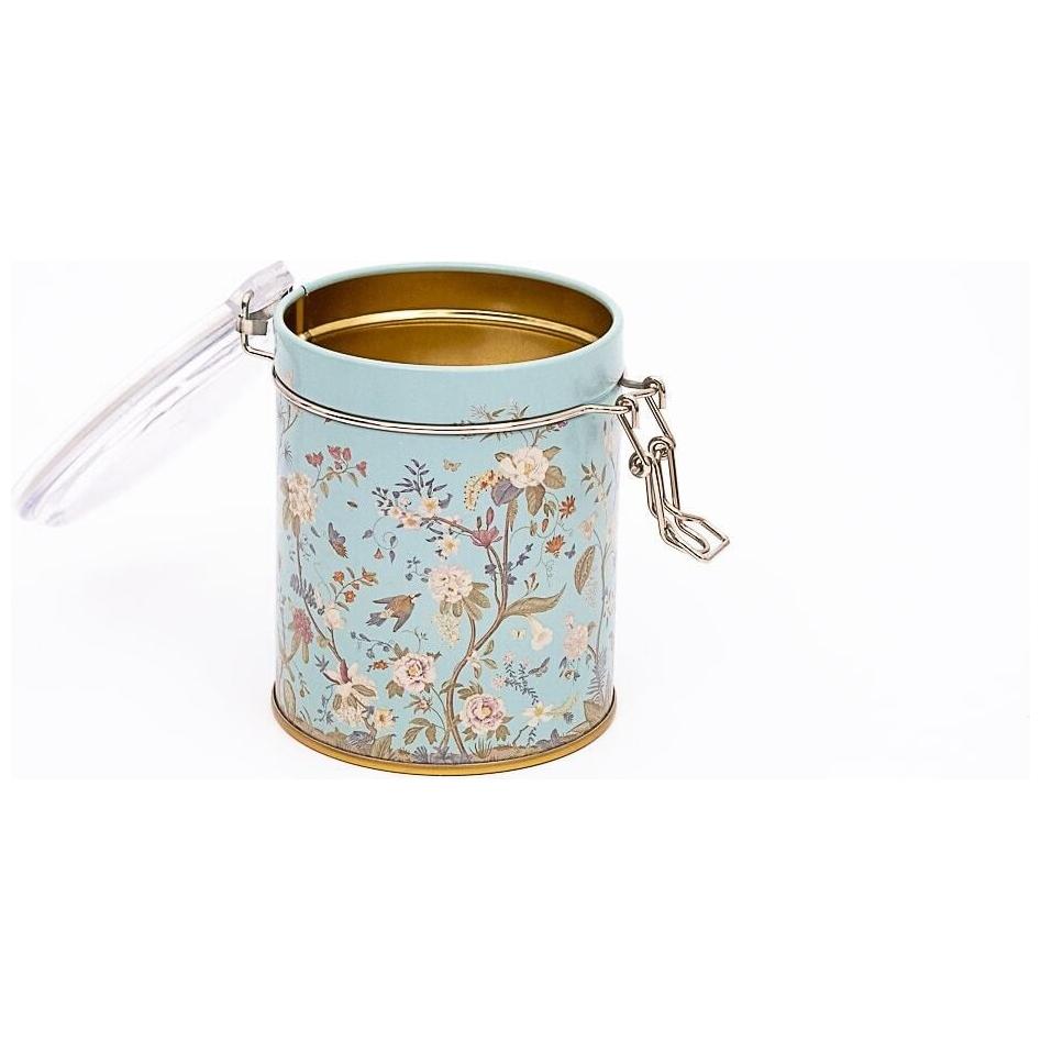 Ø90x110 mm Round Metal Storage Box with Wire Clasp and Transparent Lid Floral Design Pastel Blue — Round Boxes — view 2 of…