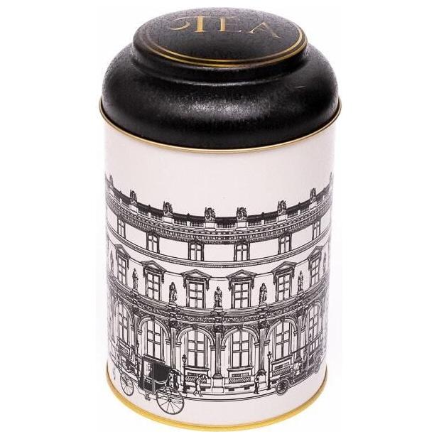 Ø105 x 150 mm Yuvarlak Metal Kutu – 1,2 L, Kubbeli Kapaklı, Vintage Şehir Manzaraları İllüstrasyonu — Yuvarlak Kutular — g…