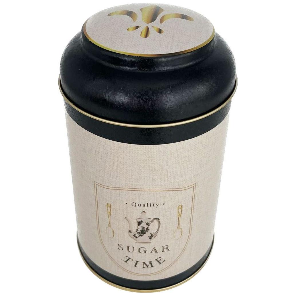 Ø105 x 150 mm Yuvarlak Metal Kutu – 1,2 Litre, Kubbeli Kapaklı, Vintage Kafe Esintili Keten Dokulu Tasarım — Yuvarlak Kutu…