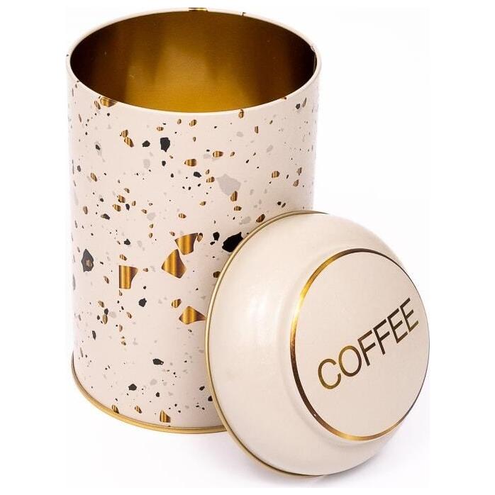 Ø105 x 150 mm Yuvarlak Metal Teneke Kutu – 1,2 L, Kubbeli Kapaklı, Terrazzo Krem Rengi — Yuvarlak Kutular — görsel 2 / 3 —…