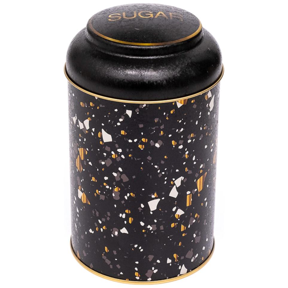 Ø105 x 150 mm Yuvarlak Metal Kutu – 1,2 L, Kubbeli Kapaklı, Terrazzo Siyah — Yuvarlak Kutular — görsel 1 / 3 — Tinbox