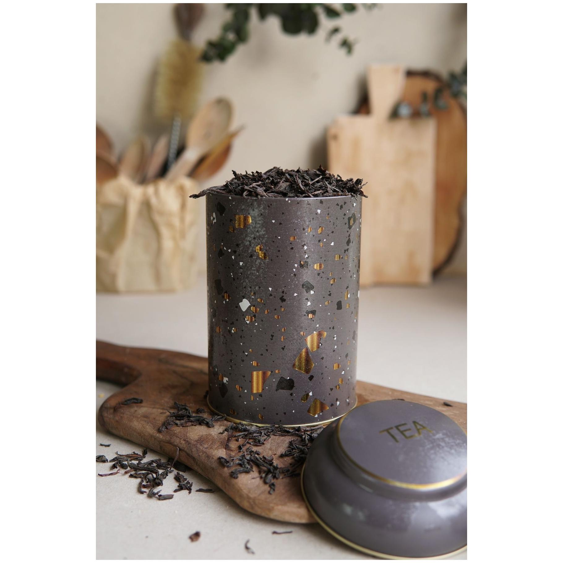 Ø105 x 150 mm Yuvarlak Metal Kutu – 1,2 L, Kubbeli Kapaklı, Terrazzo Kahverengi — Yuvarlak Kutular — görsel 3 / 3 — Tinbox