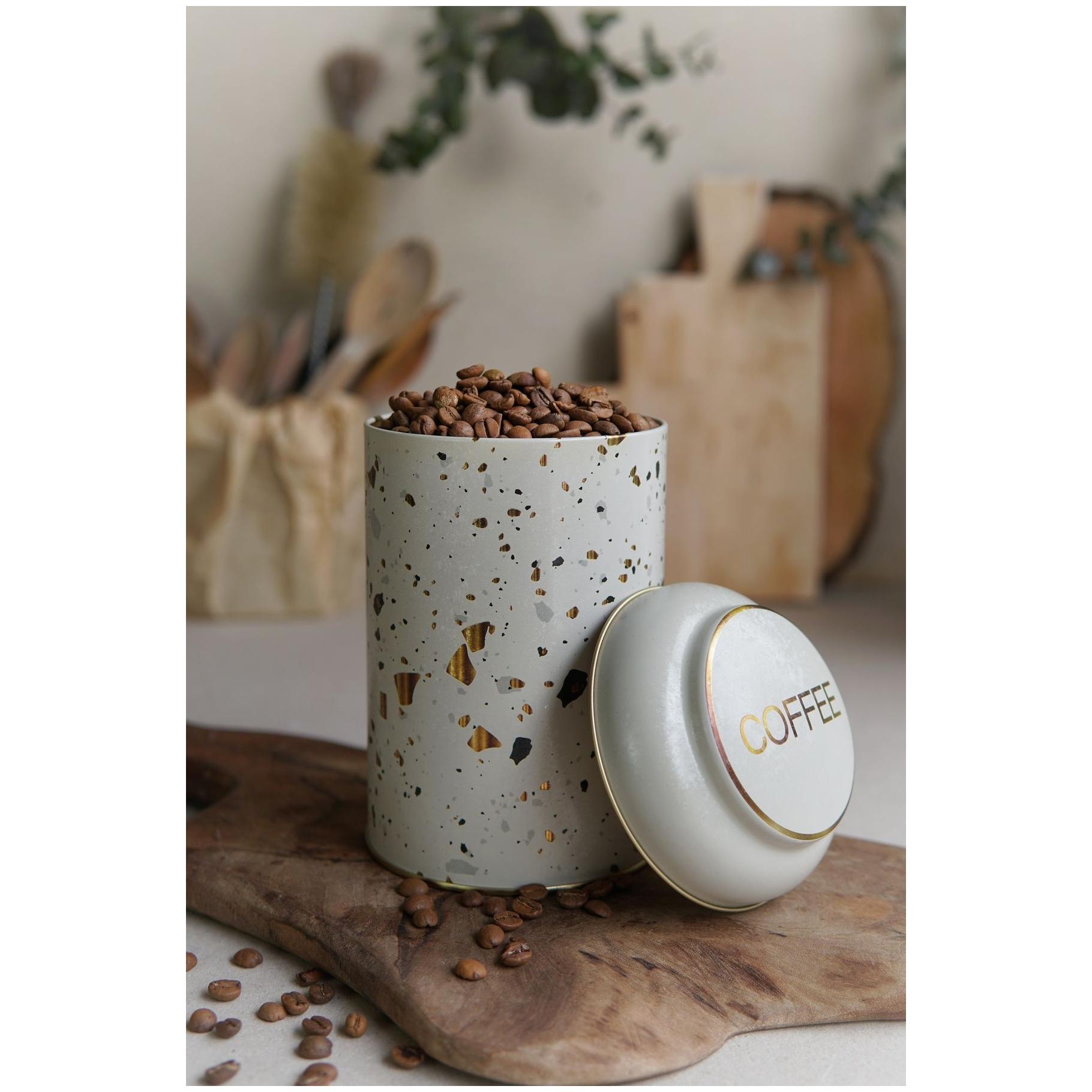 Ø105 x 150 mm Yuvarlak Metal Teneke Kutu – 1,2 L, Kubbeli Kapaklı, Terrazzo Krem Rengi — Yuvarlak Kutular — görsel 3 / 3 —…