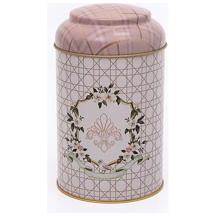 Ø105 x 150 mm Yuvarlak Metal Teneke Kutu – 1,2 L, Kubbeli Kapaklı, Pembe — Yuvarlak Kutular — Tinbox
