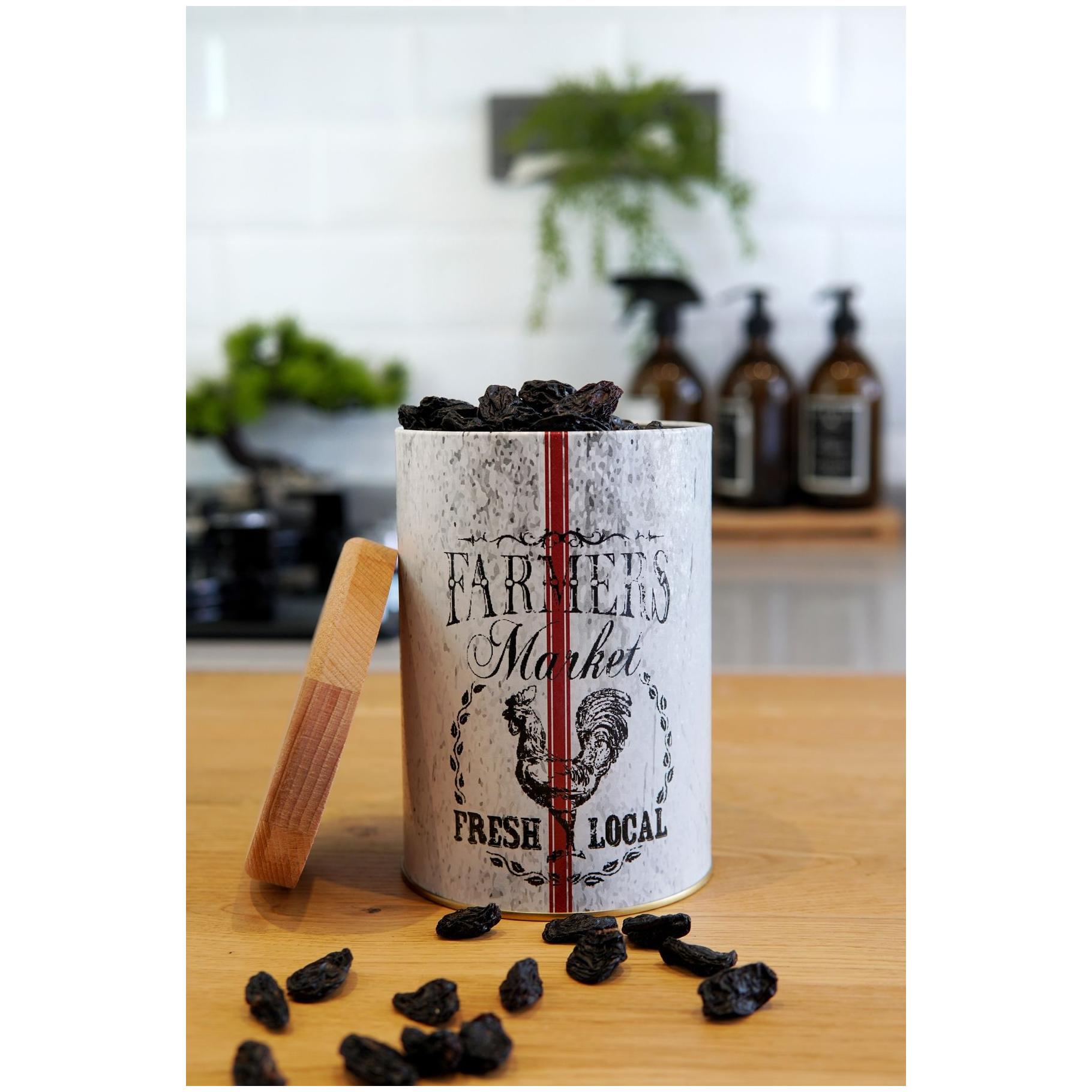 Ø105x150 mm Metal Yuvarlak Kutu 1.1L Ahşap Kapaklı Vintage Bee & Laurel Elegance — Yuvarlak Kutular — Tinbox