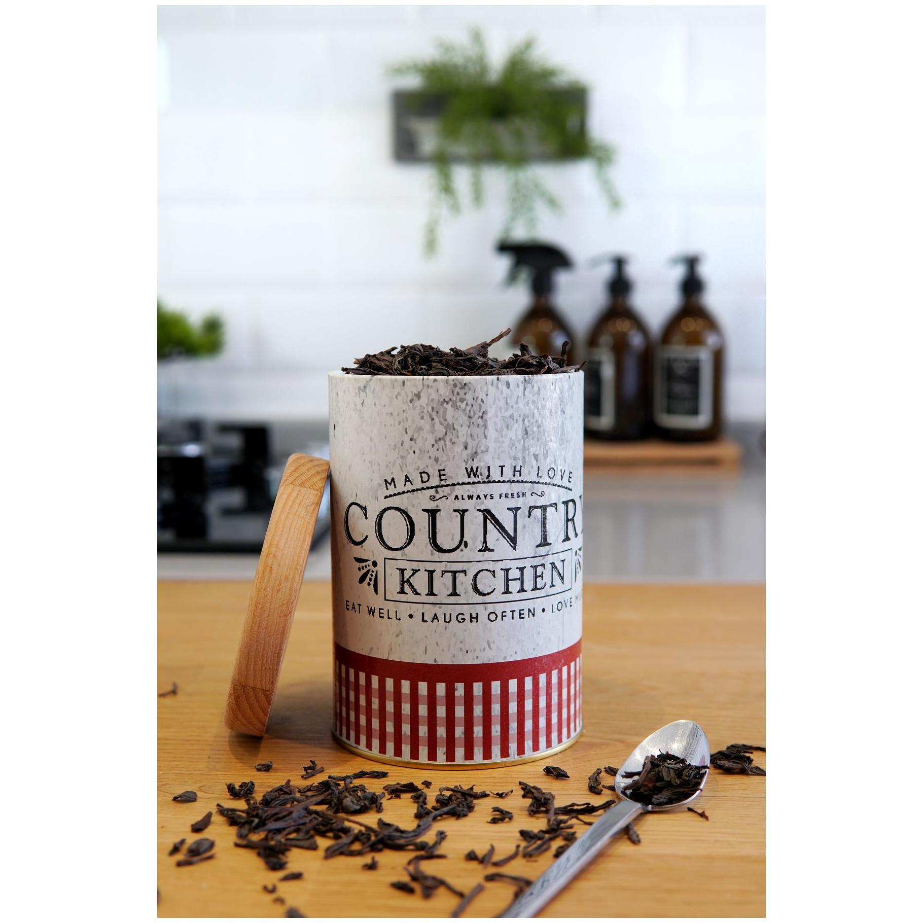 Ø105x150 mm Metal Yuvarlak Kutu 1.1L Ahşap Kapaklı Vintage Bee & Laurel Elegance — Yuvarlak Kutular — Tinbox