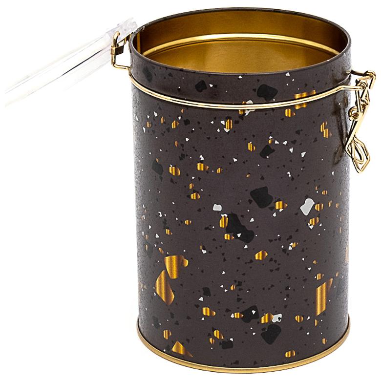 Ø105x150 mm Yuvarlak Metal Kutu 1.1L Tel Kilitli ve Şeffaf Kapaklı Terrazzo Kahverengi — Yuvarlak Kutular — görsel 2 / 2 —…