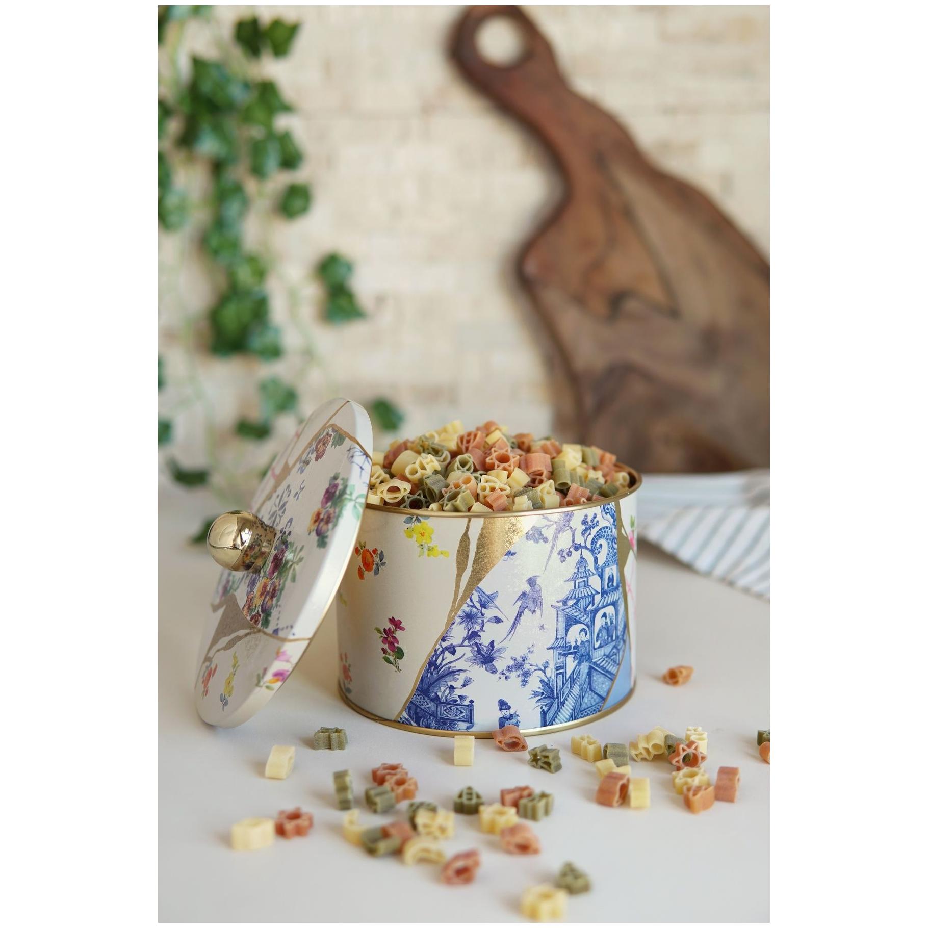 Ø140x100 mm Metal Yuvarlak Kutu Kulpu, Kintsugi Altın Damarlı Çiçek Desenli — Yuvarlak Kutular — görsel 3 / 3 — Tinbox