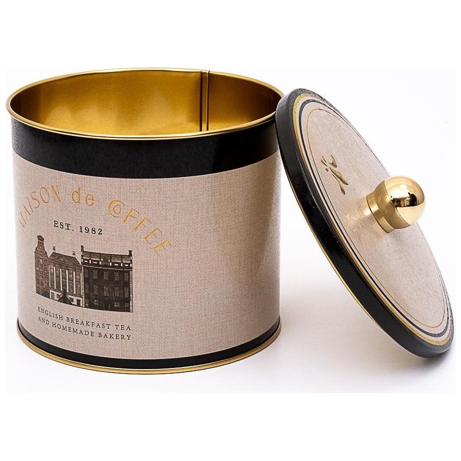 Ø140x125 mm Metal Round Canister Knob Handle 1.7L Vintage Café-Inspired Linen Texture Design — Round Boxes — view 2 of 3 —…