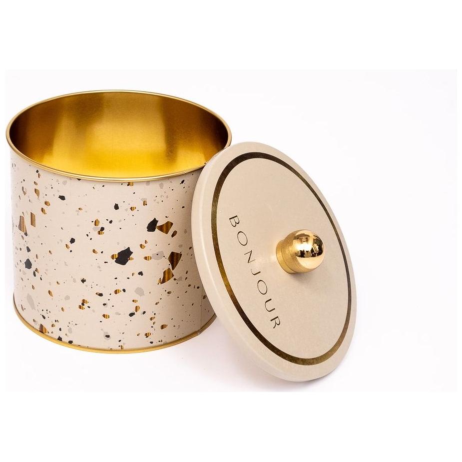 Ø140x125 mm Metal Yuvarlak Saklama Kabı Kulpu 1.7L Terrazzo Krem — Yuvarlak Kutular — görsel 2 / 3 — Tinbox