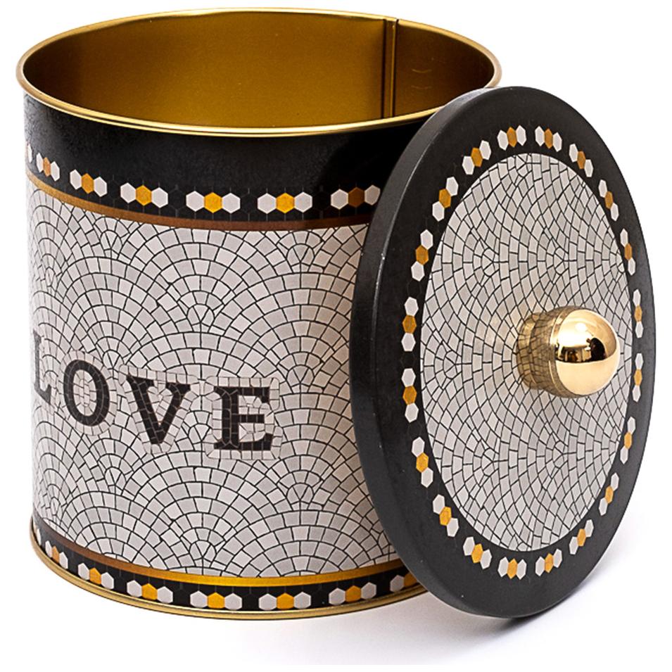 Ø140x150 mm Metal Round Canister Knob Handle 2.1L Geometric Mosaic Pattern — Round Boxes — Tinbox