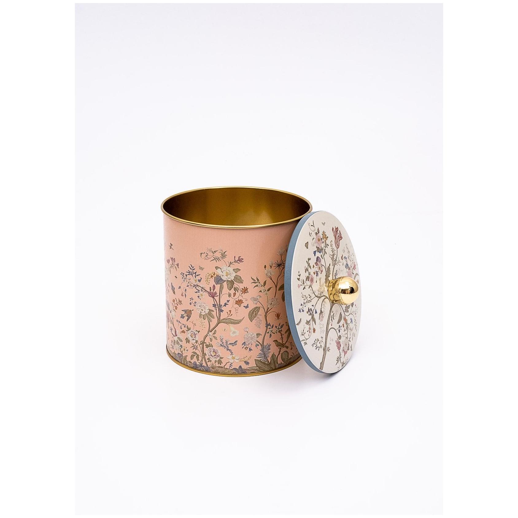 Ø140x150 mm Metal Yuvarlak Saklama Kabı Kulpu 2.1L Çiçek Desenli Pastel Pembe — Yuvarlak Kutular — görsel 2 / 3 — Tinbox