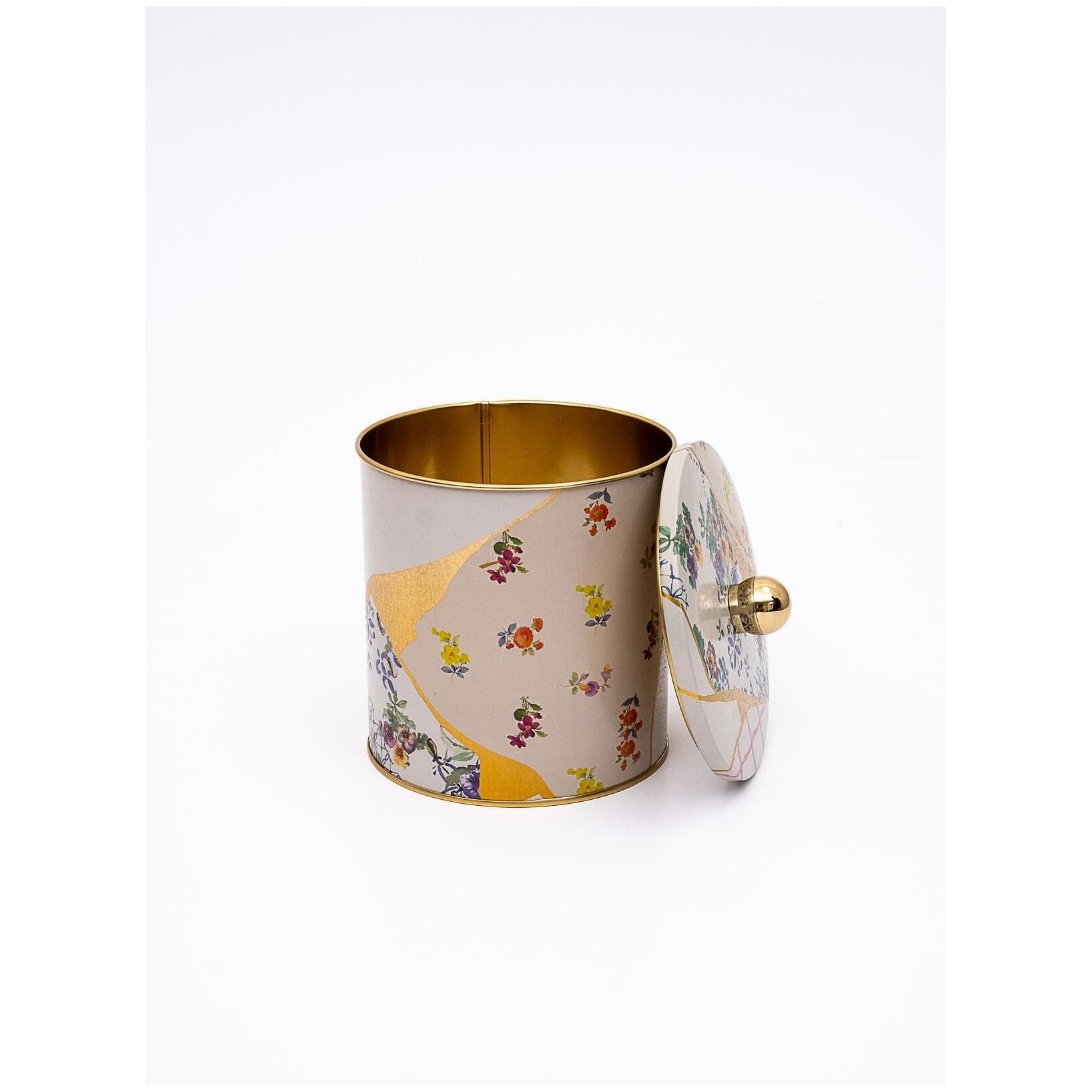 Ø140x150 mm Metal Yuvarlak Saklama Kabı Kulpu 2.1L Kintsugi Altın Damarlı Gül — Yuvarlak Kutular — görsel 2 / 3 — Tinbox