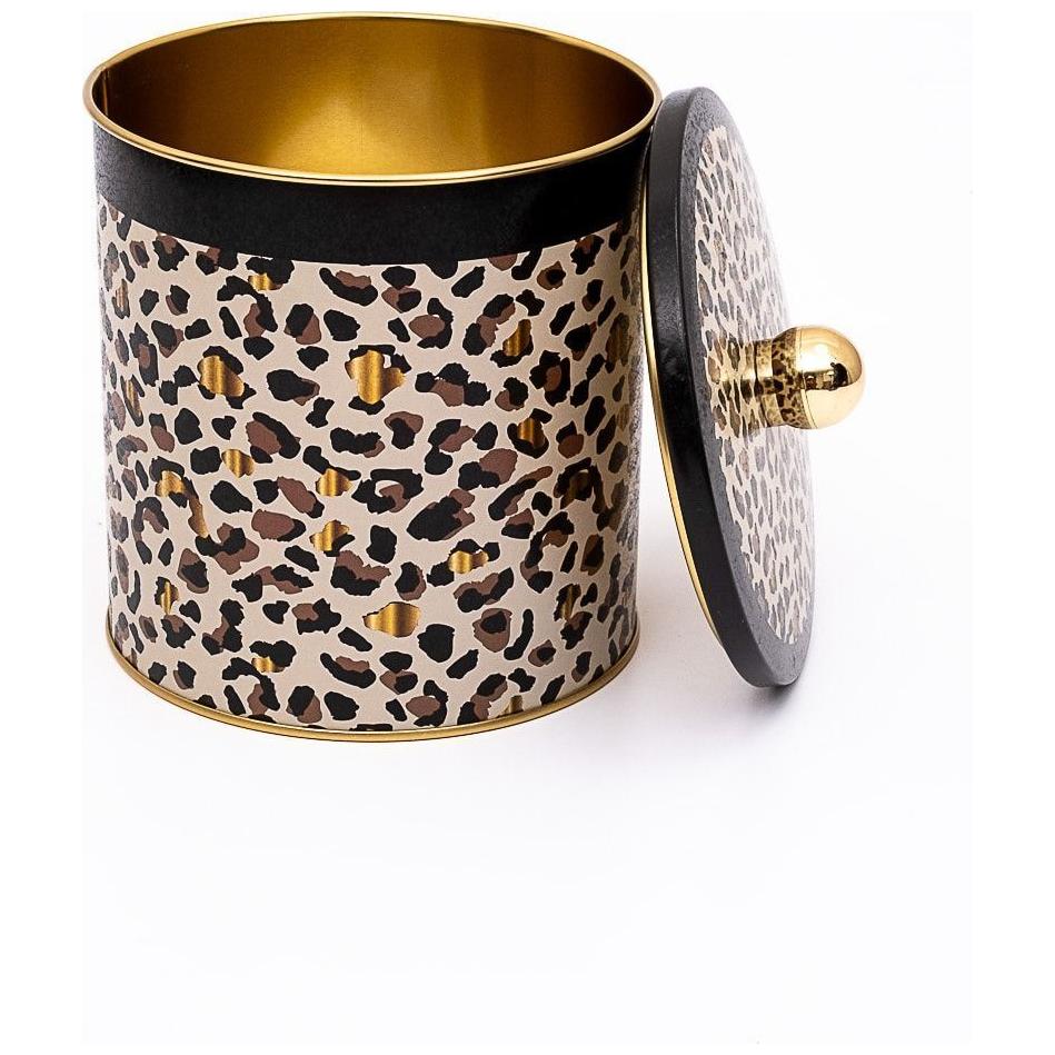 Ø140x150 mm Metal Yuvarlak Saklama Kabı Kulpu 2.1L Altın Leopar Desenli — Yuvarlak Kutular — görsel 4 / 5 — Tinbox