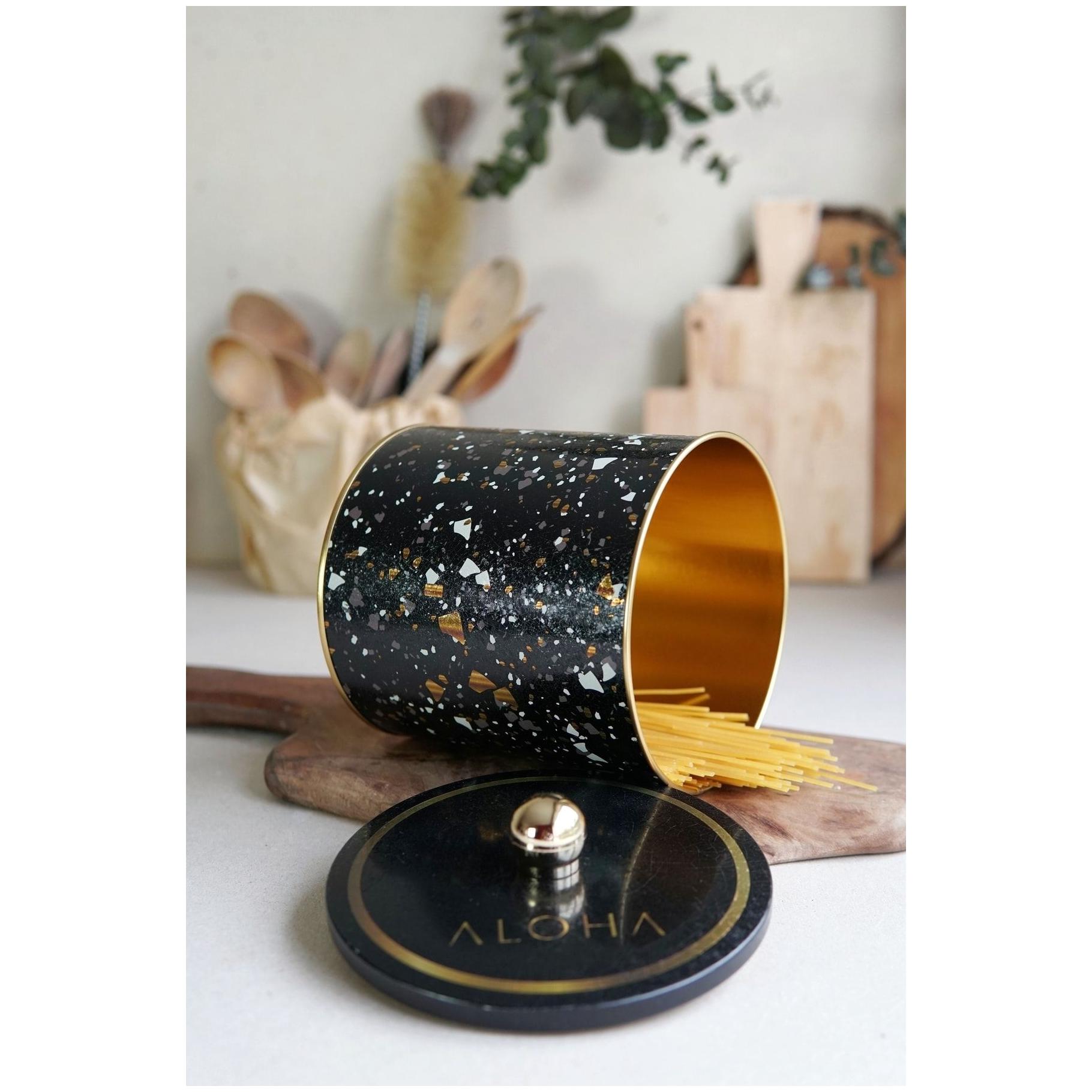 Ø140x150 mm Metal Yuvarlak Saklama Kabı Kulpu 2.1L Terrazzo Siyah — Yuvarlak Kutular — görsel 3 / 3 — Tinbox