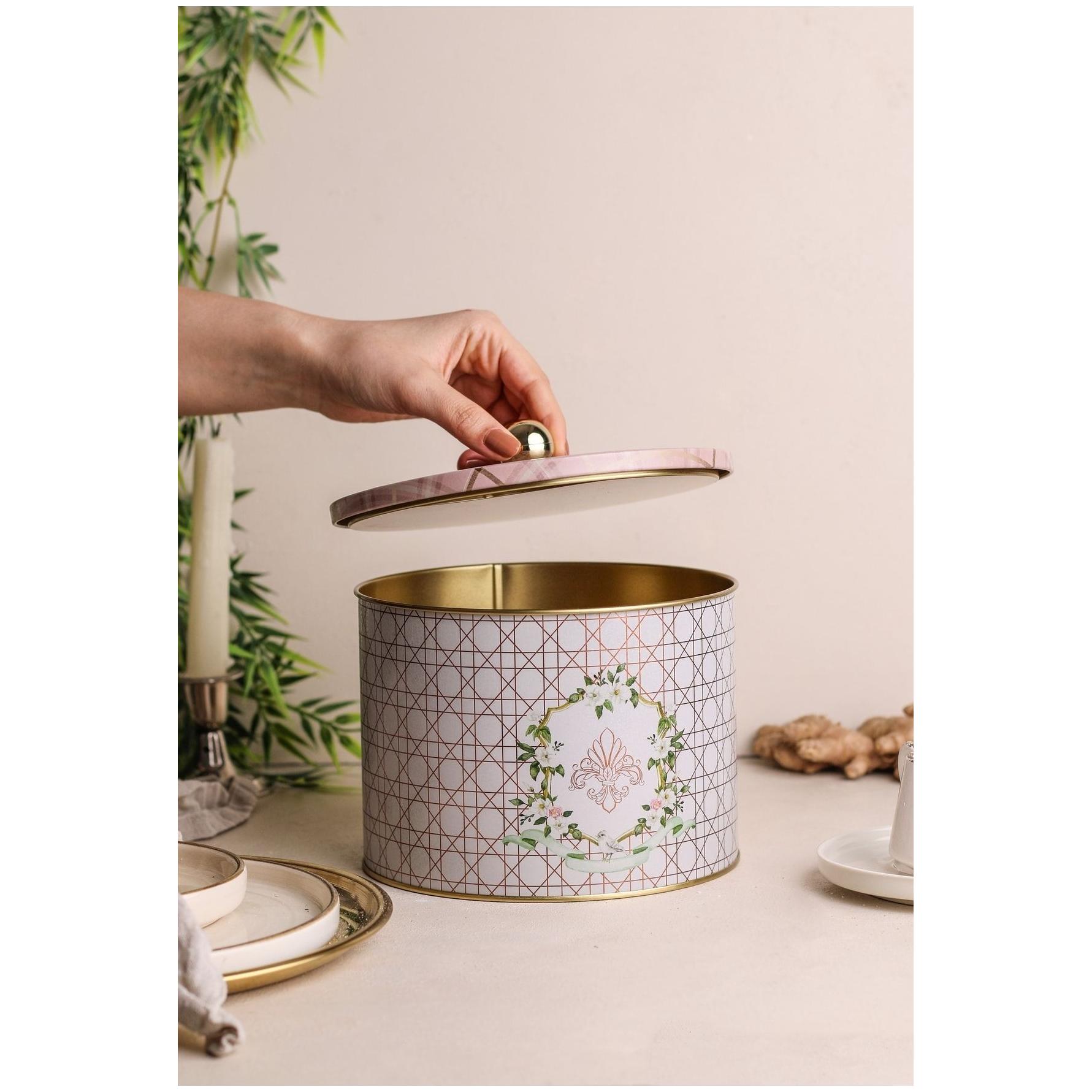 Ø140x150 mm Metal Yuvarlak Saklama Kabı Kulpu 2.1L Pembe — Yuvarlak Kutular — görsel 3 / 3 — Tinbox