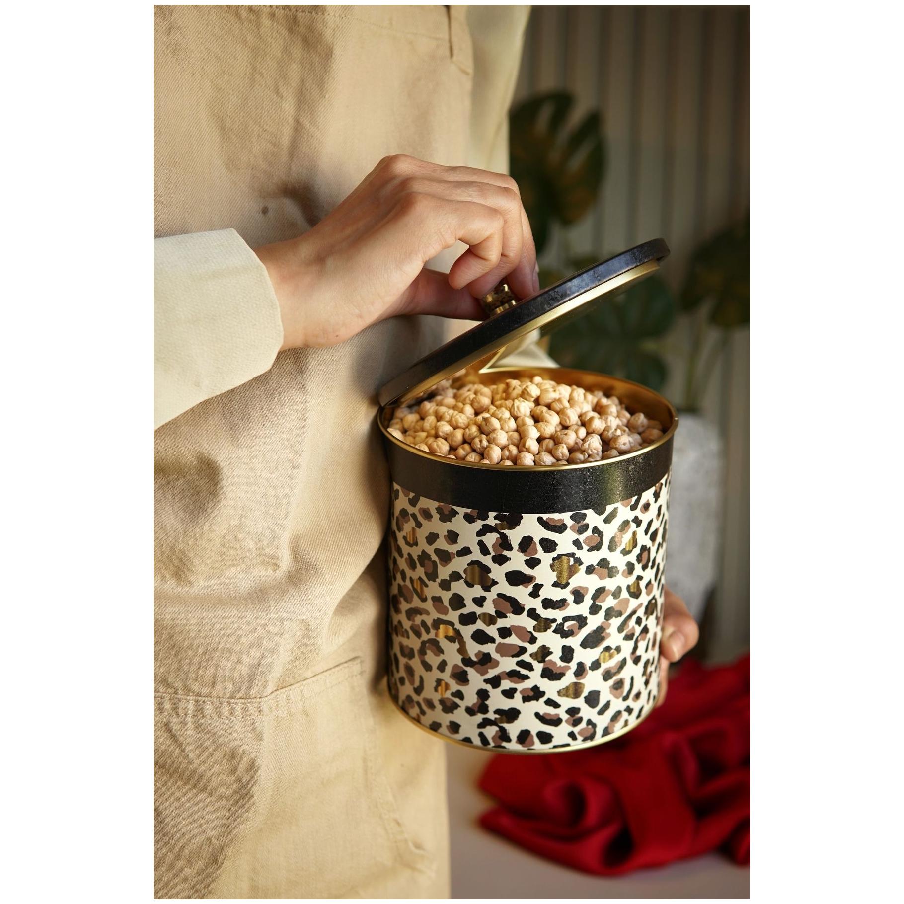 Ø140x150 mm Metal Yuvarlak Saklama Kabı Kulpu 2.1L Altın Leopar Desenli — Yuvarlak Kutular — görsel 5 / 5 — Tinbox