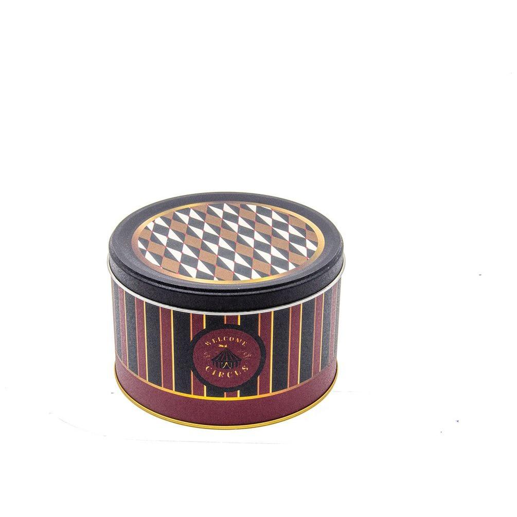 Ø175x110 mm Yuvarlak Metal Teneke Kutu, Sürgülü Kapaklı, 2,5 L, Vintage Sirk Zarafeti — Yuvarlak Kutular — görsel 2 / 3 — …