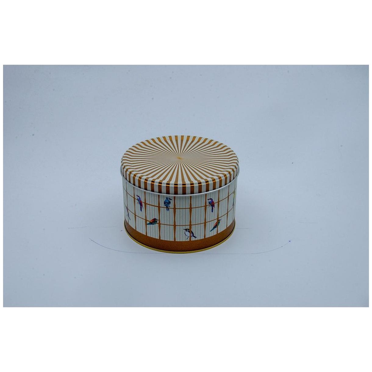 Ø175x110 mm Round Metal Tin Box Slip Lid 2.5L Vintage Birdcage Illustration with Colorful Birds — Round Boxes — view 2 of …