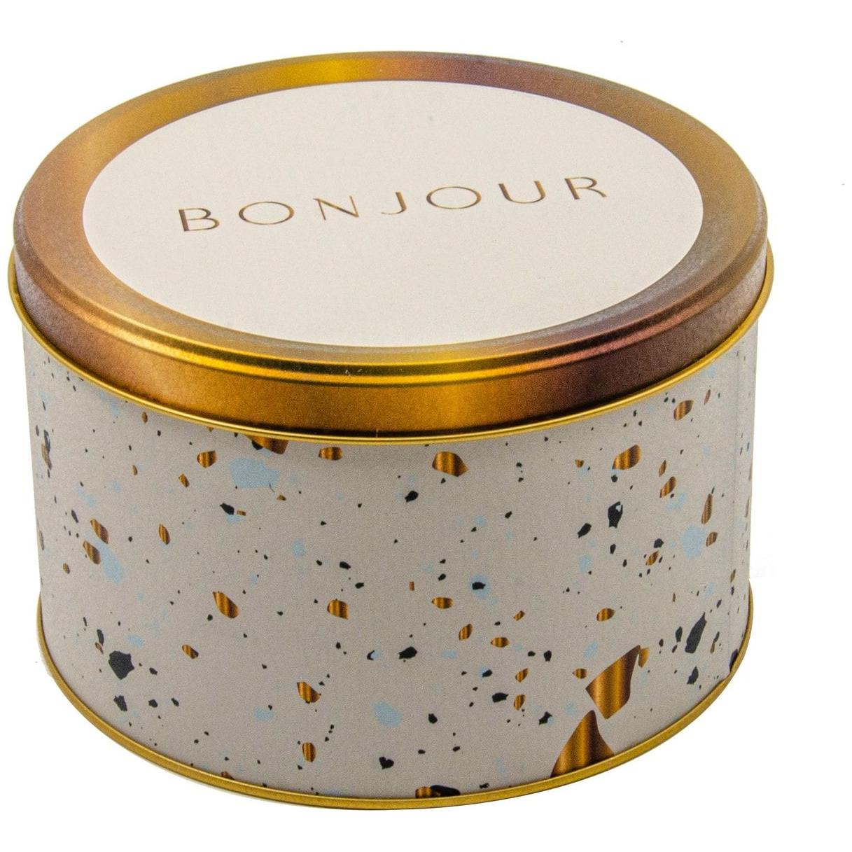 Ø175x110 mm Yuvarlak Metal Teneke Kutu, Sürgülü Kapaklı, 2,5 L, Terrazzo Krem — Yuvarlak Kutular — görsel 1 / 3 — Tinbox