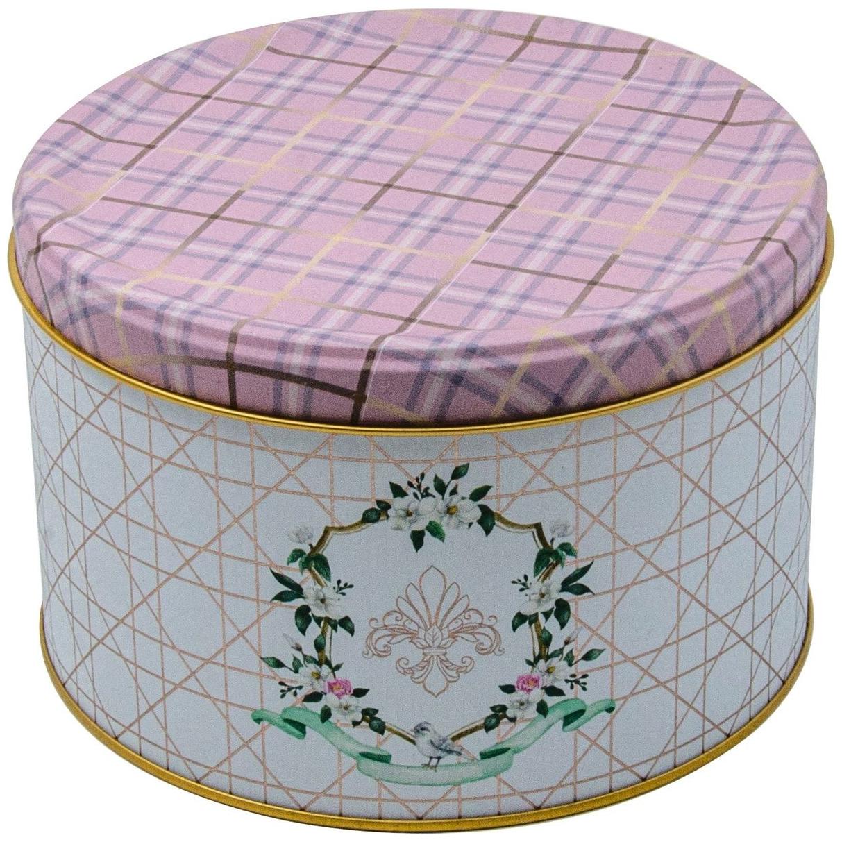 Ø175x110 mm Yuvarlak Metal Teneke Kutu, Sürgülü Kapaklı, 2,5 L, Pembe — Yuvarlak Kutular — Tinbox