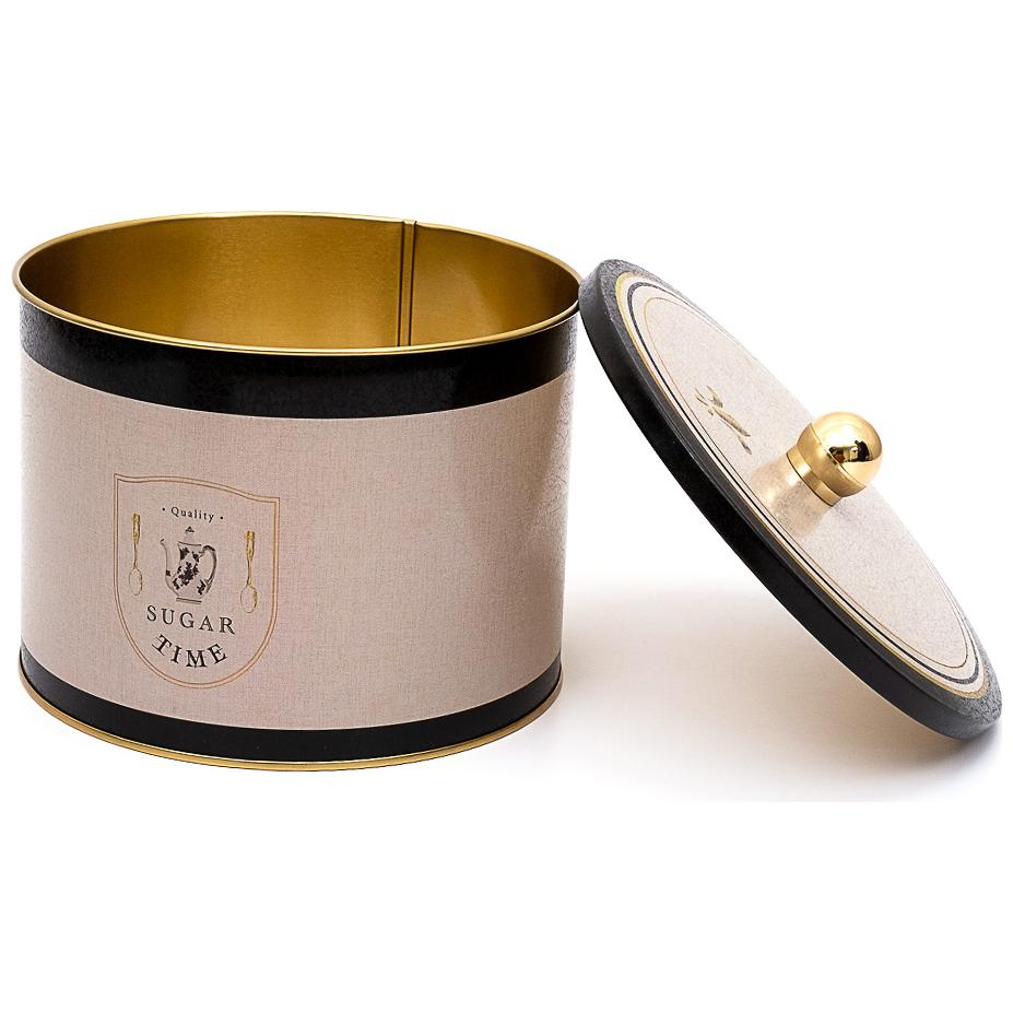 Ø175x130 mm Metal Yuvarlak Saklama Kabı Kulpu, Vintage Kafe Esintili Keten Dokulu Tasarım — Yuvarlak Kutular — Tinbox