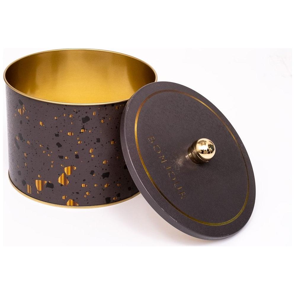 Ø175x130 mm Metal Yuvarlak Saklama Kabı Kulpu Terrazzo Kahverengi — Yuvarlak Kutular — görsel 2 / 3 — Tinbox