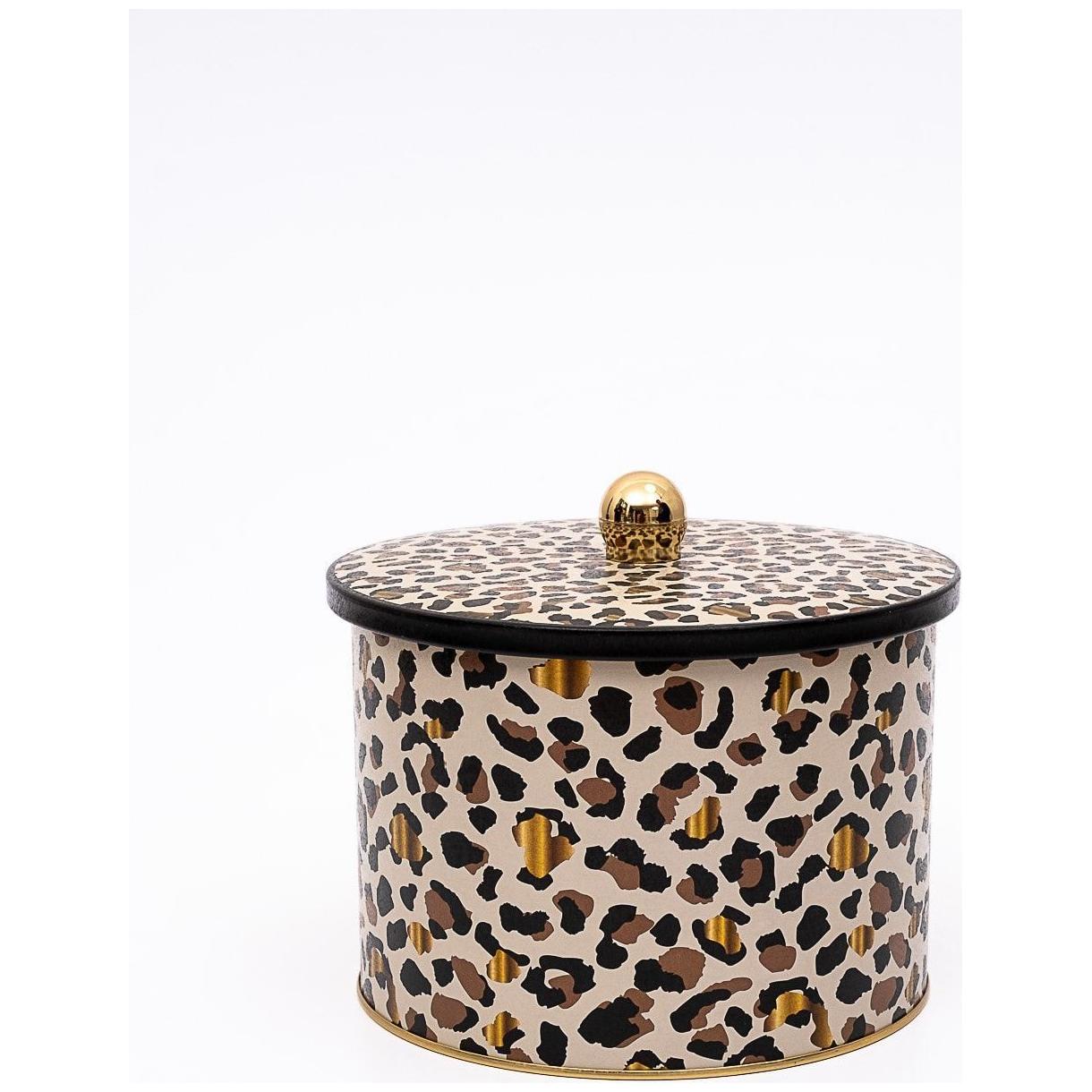 Ø175x130 mm Metal Yuvarlak Saklama Kabı Kulpu Altın Leopar Desenli — Yuvarlak Kutular — görsel 3 / 5 — Tinbox