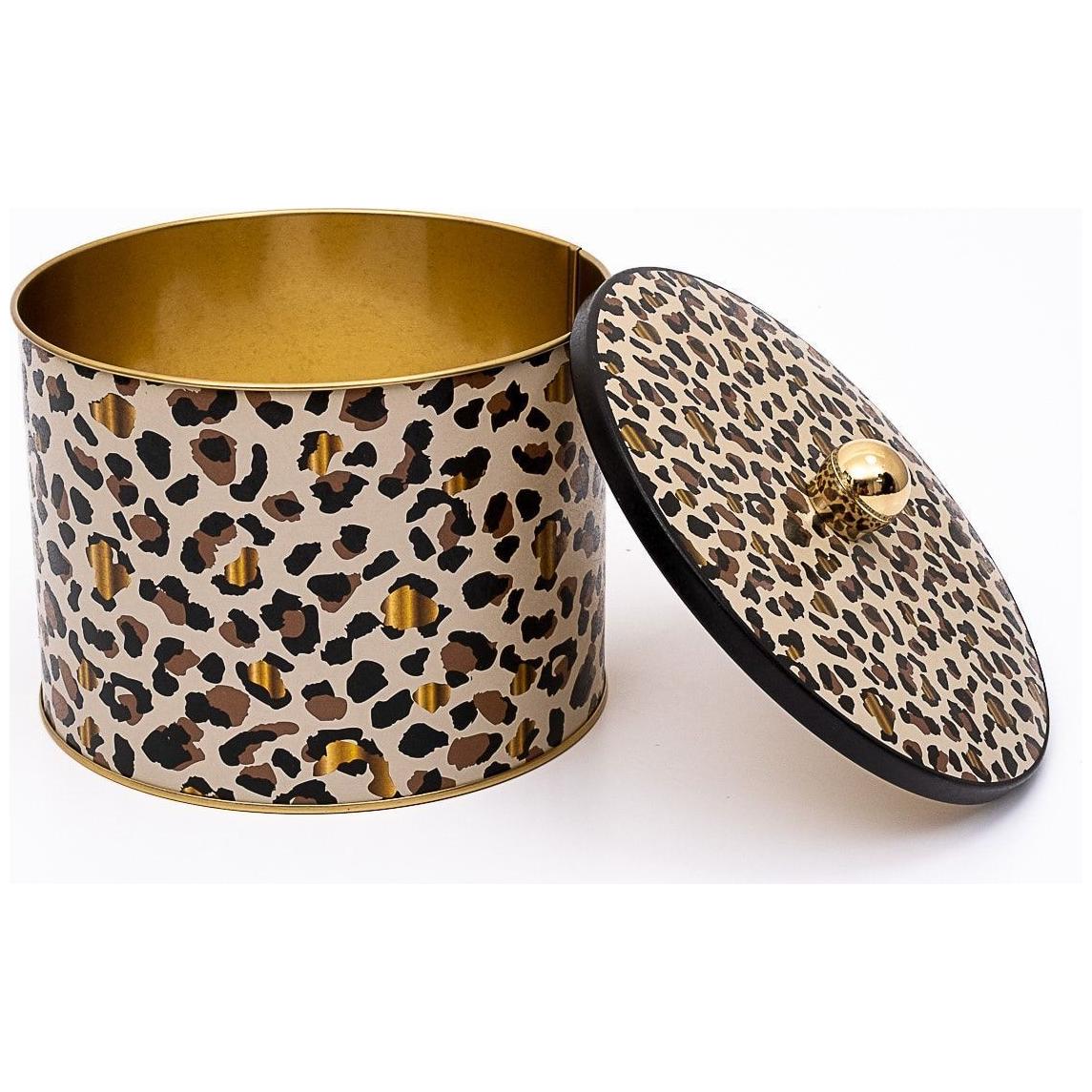 Ø175x130 mm Metal Yuvarlak Saklama Kabı Kulpu Altın Leopar Desenli — Yuvarlak Kutular — görsel 4 / 5 — Tinbox