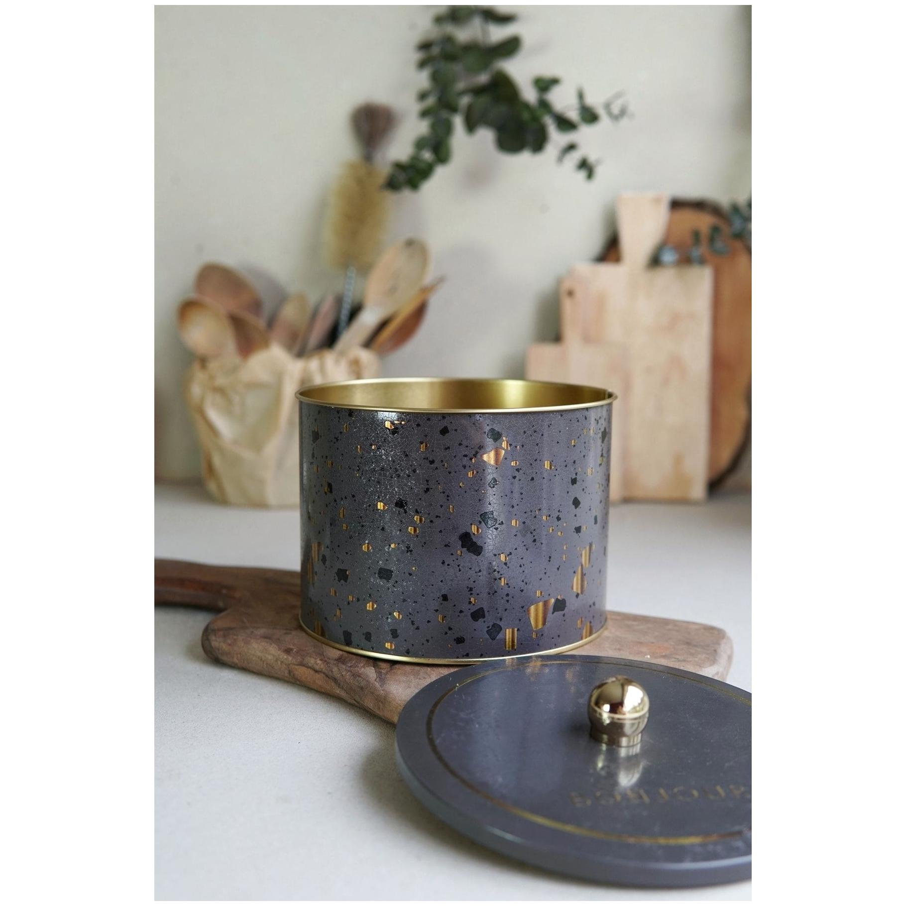 Ø175x130 mm Metal Yuvarlak Saklama Kabı Kulpu Terrazzo Kahverengi — Yuvarlak Kutular — görsel 3 / 3 — Tinbox