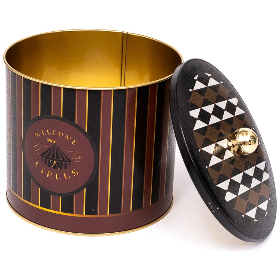 Ø175x155 mm Metal Round Canister Knob Handle 3.5L Vintage Circus Elegance — Round Boxes — Tinbox