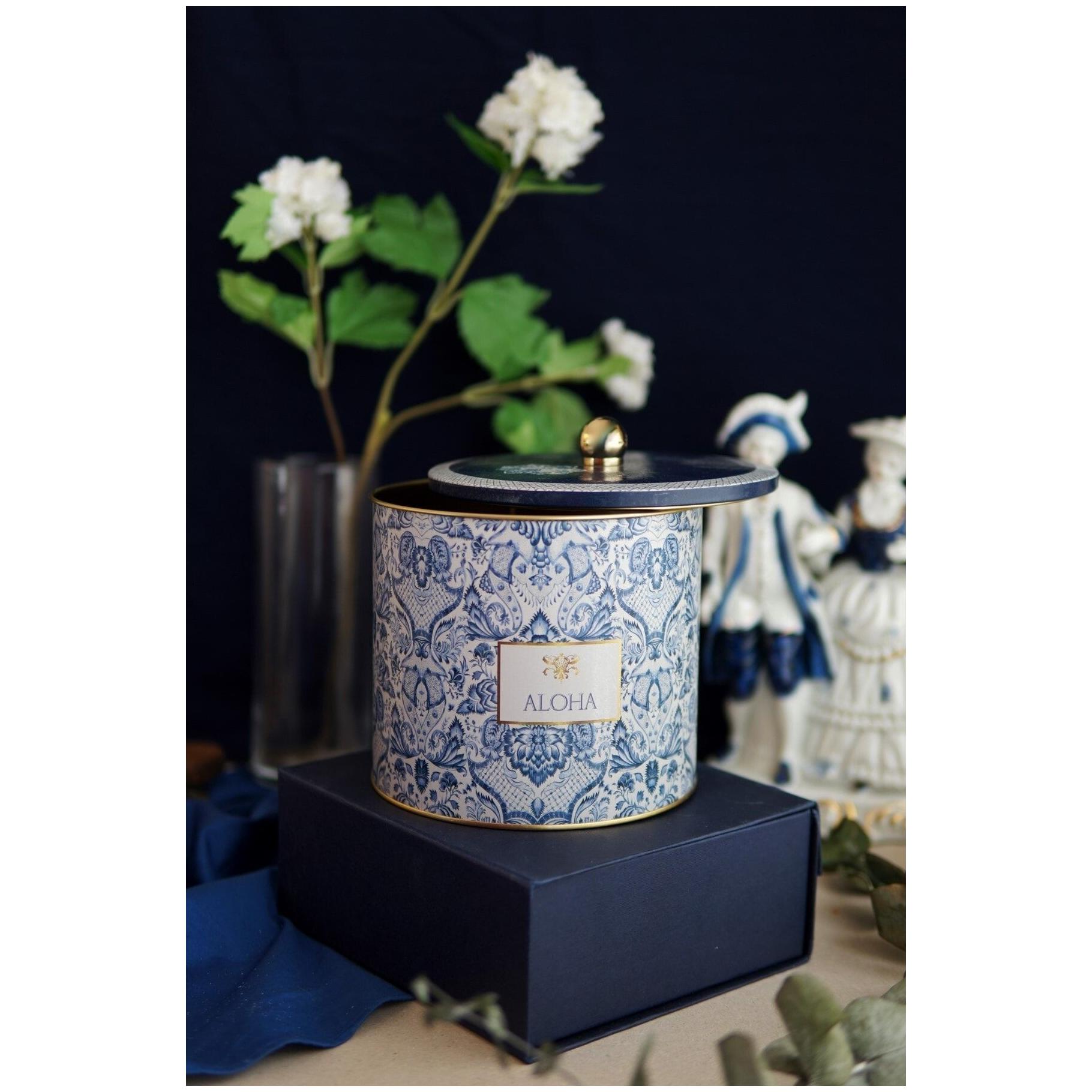 Ø175x155 mm Metal Yuvarlak Saklama Kabı Kulpu 3.5L Azulejo Esintili Mavi ve Beyaz Dekoratif Desen — Yuvarlak Kutular — gör…