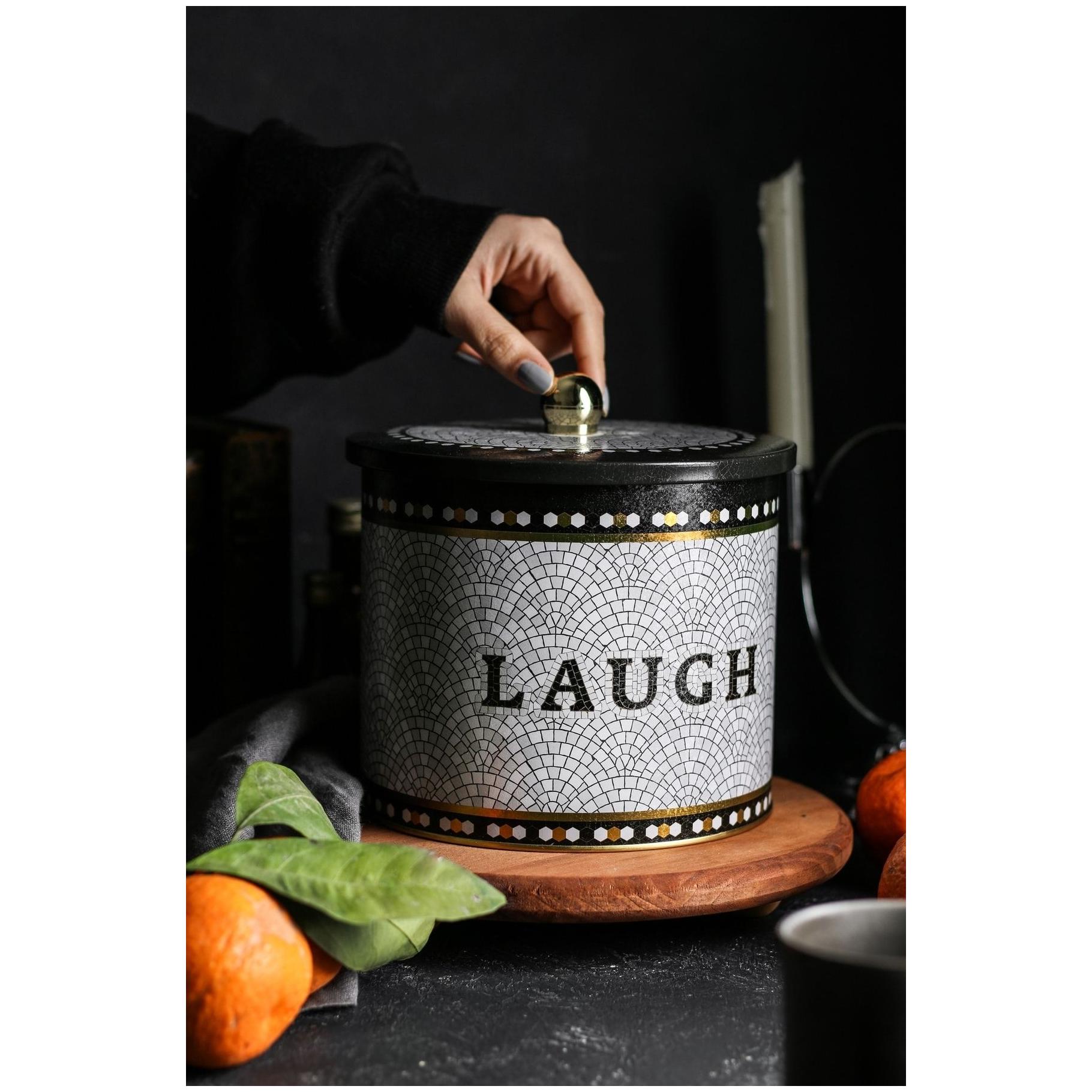 Ø175x155 mm Metal Yuvarlak Saklama Kabı Kulpu 3.5L Geometrik Mozaik Desen — Yuvarlak Kutular — görsel 2 / 2 — Tinbox