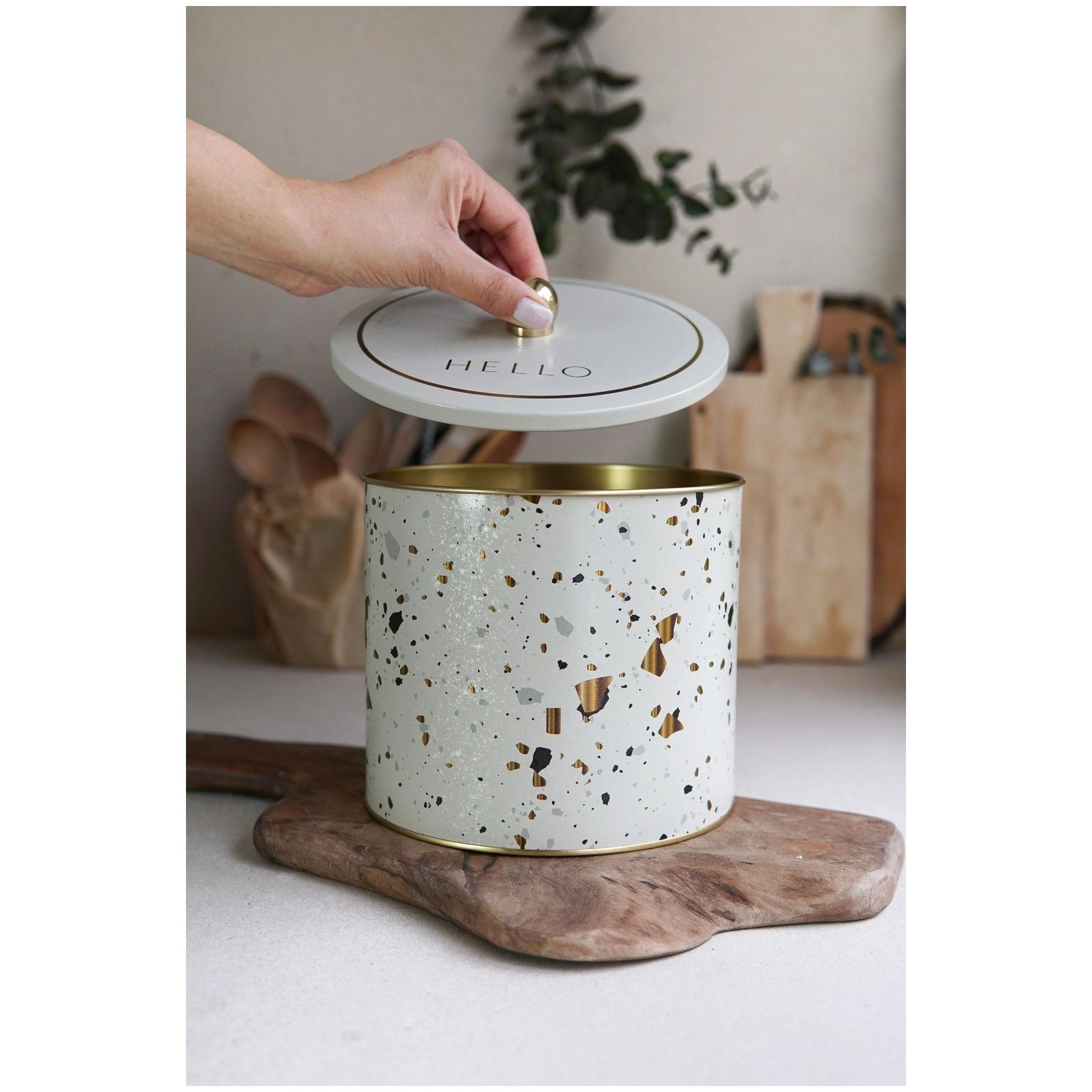 Ø175x155 mm Metal Yuvarlak Saklama Kabı Kulpu 3.5L Terrazzo Krem — Yuvarlak Kutular — görsel 3 / 3 — Tinbox