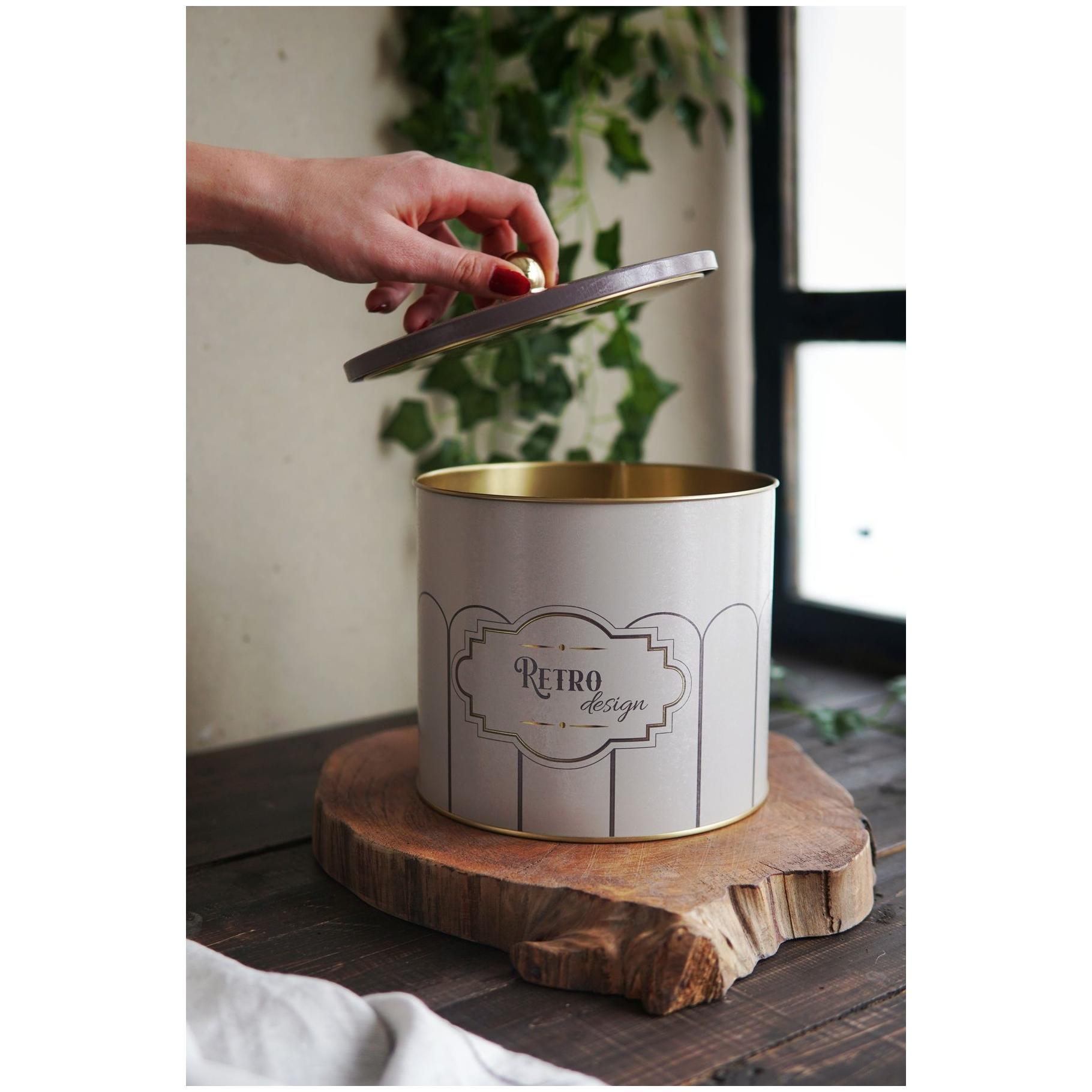 Ø175x155 mm Metal Yuvarlak Saklama Kabı Kulpu 3.5L Retro — Yuvarlak Kutular — görsel 3 / 3 — Tinbox