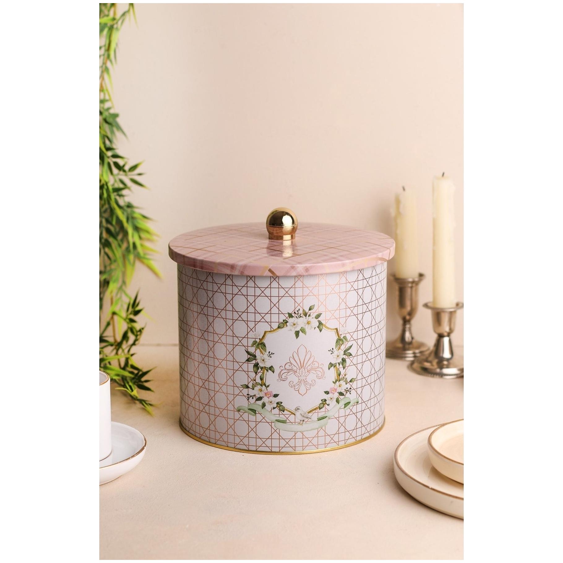 Ø175x155 mm Metal Yuvarlak Saklama Kabı Kulpu 3.5L Pembe — Yuvarlak Kutular — görsel 3 / 3 — Tinbox