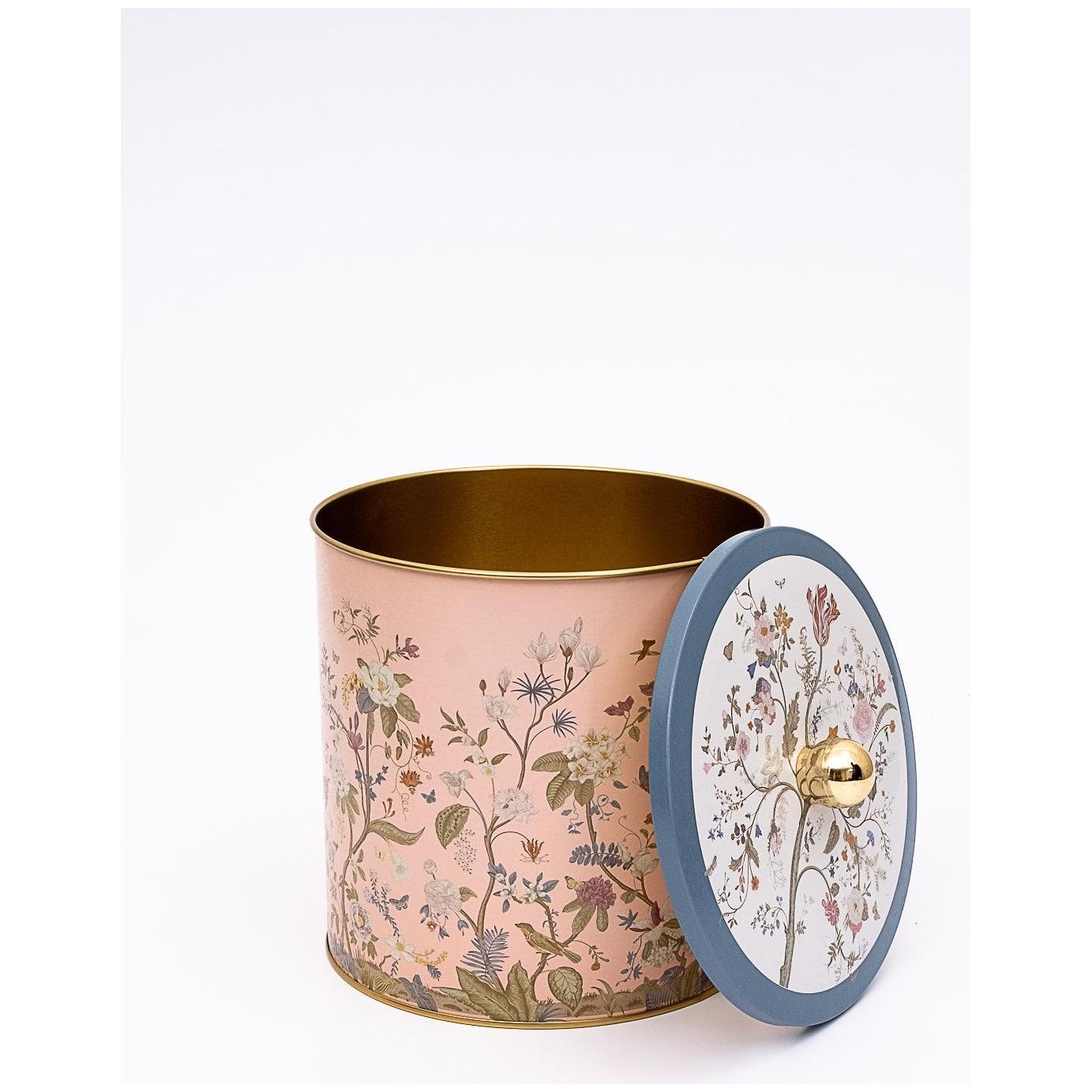 Ø175x180 mm Metal Yuvarlak Saklama Kabı Kulpu Çiçek Desenli Pastel Pembe — Yuvarlak Kutular — görsel 2 / 3 — Tinbox