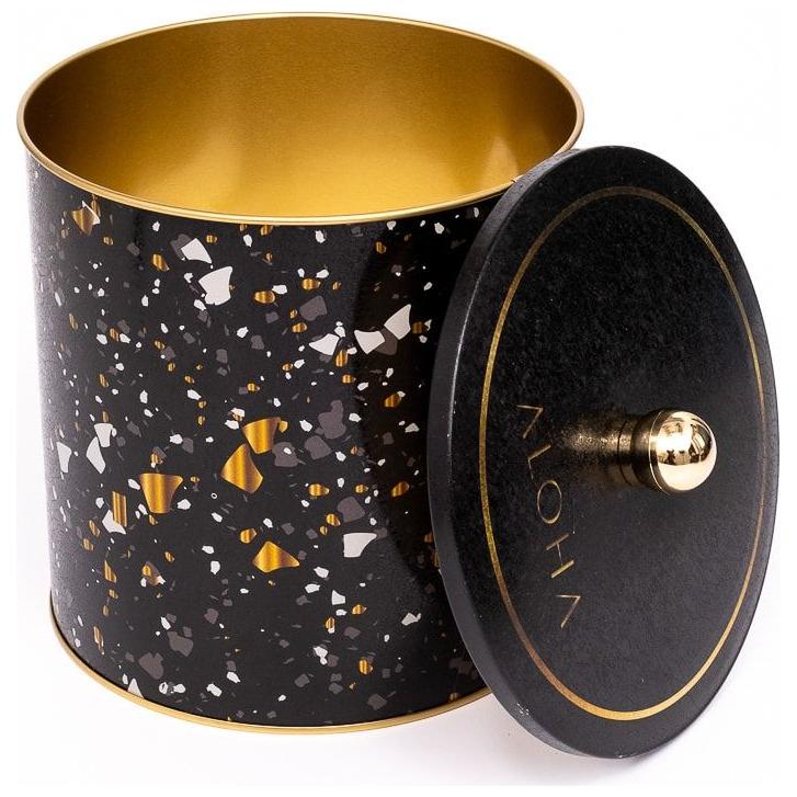 Ø175x180 mm Metal Yuvarlak Saklama Kabı Kulpu Terrazzo Siyah — Yuvarlak Kutular — görsel 2 / 3 — Tinbox
