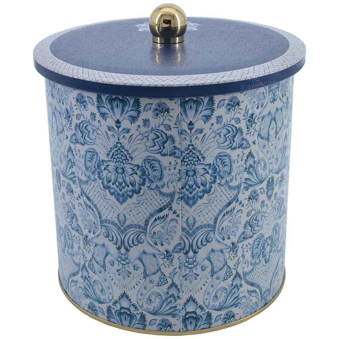 Ø175x180 mm Metal Yuvarlak Kutu Kulpu, Azulejo Esintili Mavi ve Beyaz Dekoratif Desenli — Yuvarlak Kutular — görsel 2 / 4 …