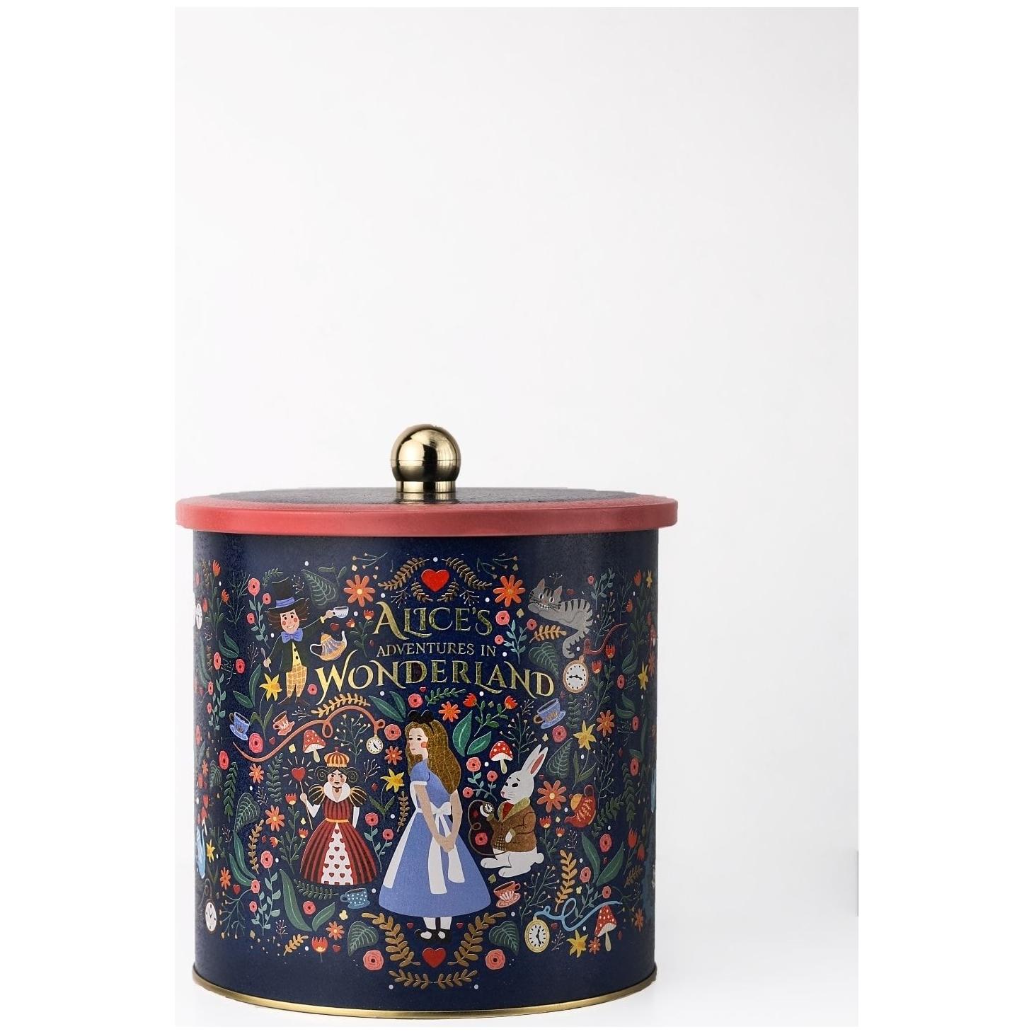 Ø175x180 mm Metal Yuvarlak Kutu Kulpu Alice Harikalar Diyarında — Yuvarlak Kutular — Tinbox