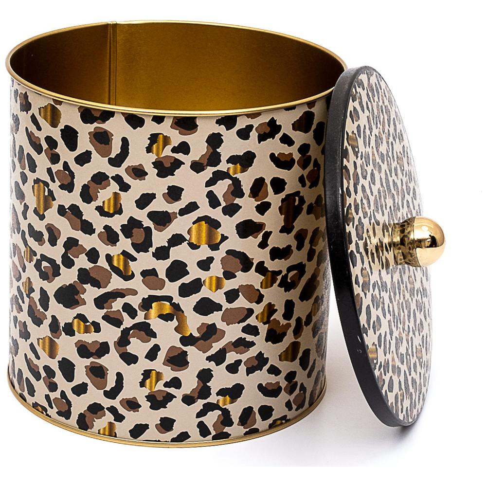 Ø175x180 mm Metal Round Canister Knob Handle Gold Leopard Print Pattern — Round Boxes — Tinbox