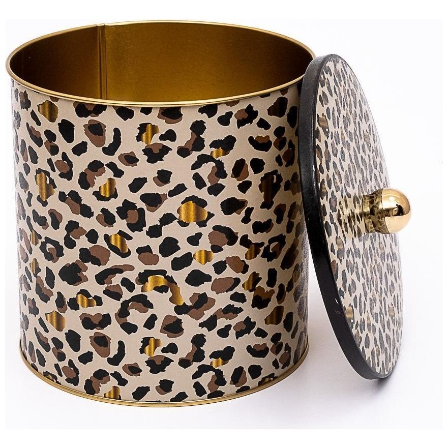 Ø175x180 mm Metal Yuvarlak Saklama Kabı Kulpu Altın Leopar Desenli — Yuvarlak Kutular — görsel 4 / 5 — Tinbox