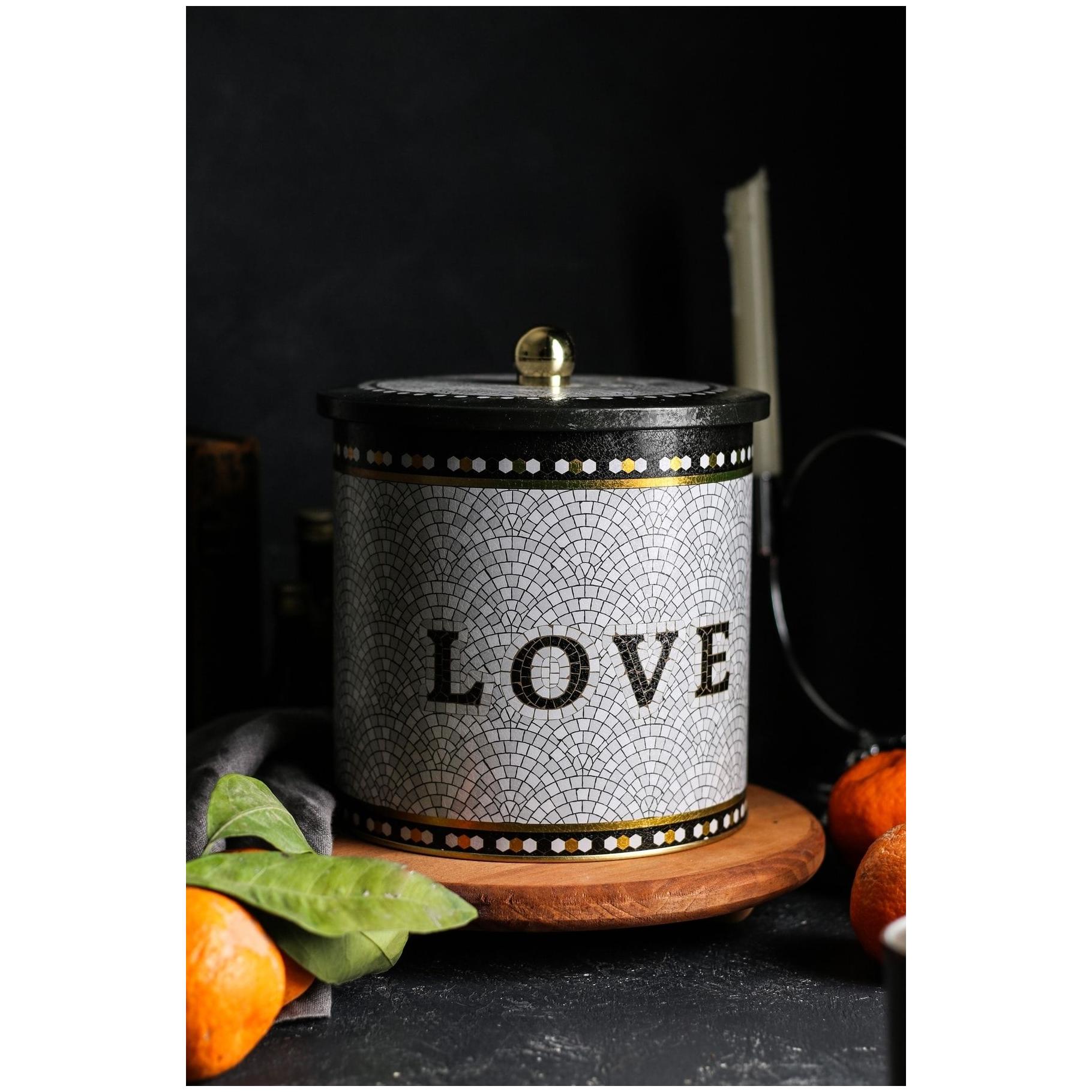 Ø175x180 mm Metal Round Canister Knob Handle Geometric Mosaic Pattern — Round Boxes — view 2 of 2 — Tinbox