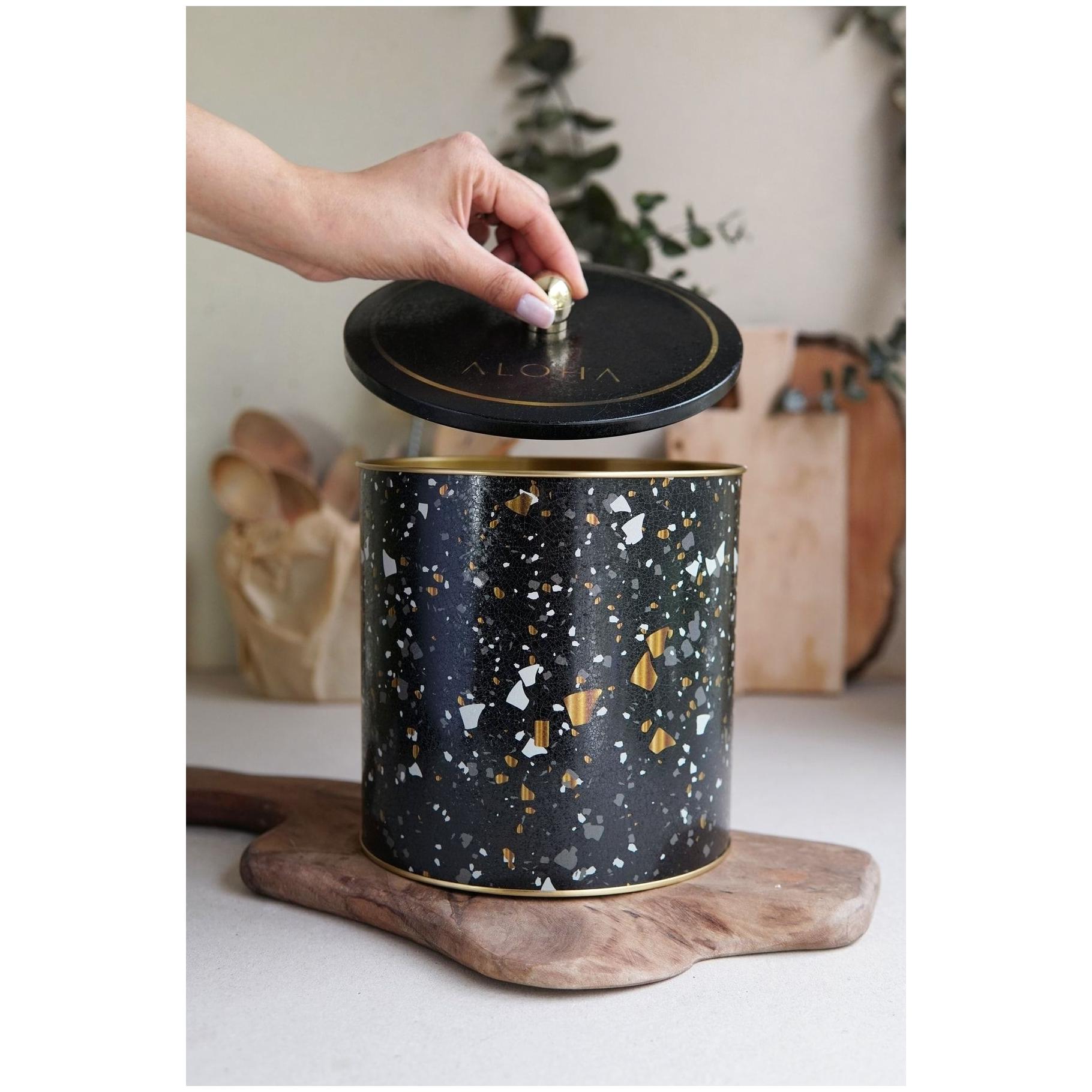 Ø175x180 mm Metal Yuvarlak Saklama Kabı Kulpu Terrazzo Siyah — Yuvarlak Kutular — görsel 3 / 3 — Tinbox