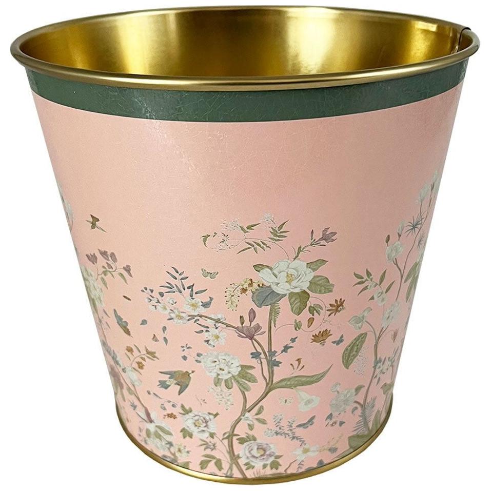 Ø175x170 mm Metal Popcorn Bucket 2.6L Floral Design Pastel Pink — Buckets — Tinbox