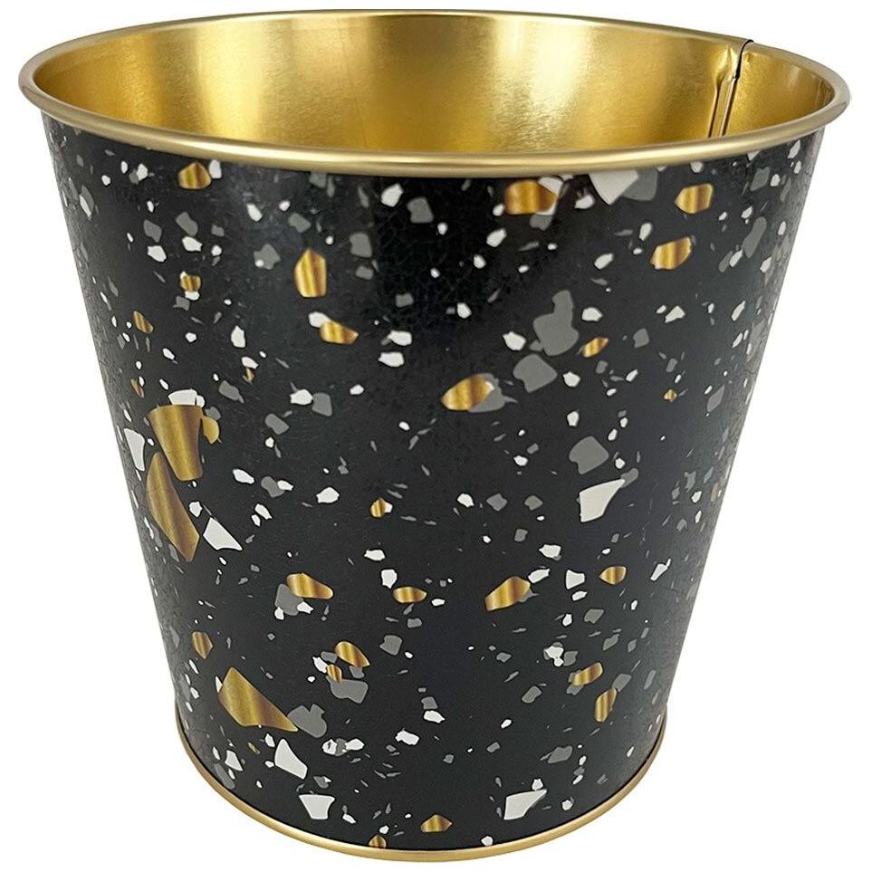 Ø175x170 mm Metal Patlamış Mısır Kovası 2.6L Terrazzo Siyah — Tinbox