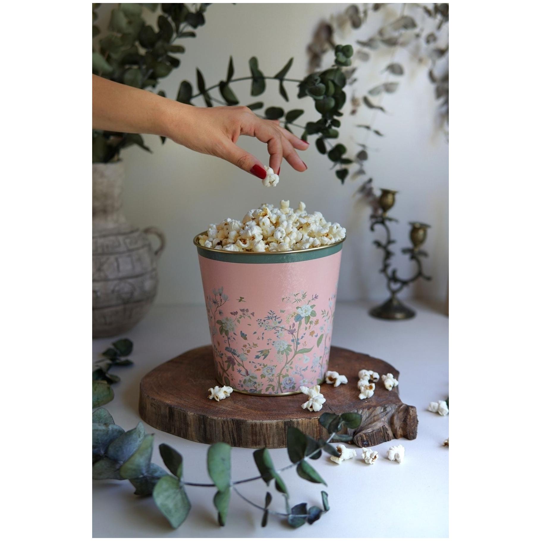 Ø175x170 mm Metal Patlamış Mısır Kovası 2.6L Çiçek Desenli Pastel Pembe — görsel 3 / 3 — Tinbox